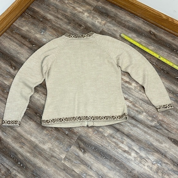 Handmade in Peru Alpaca Blend Sweater Cardigan Zip Front Tan Brown ? size Large - Picture 7 of 10